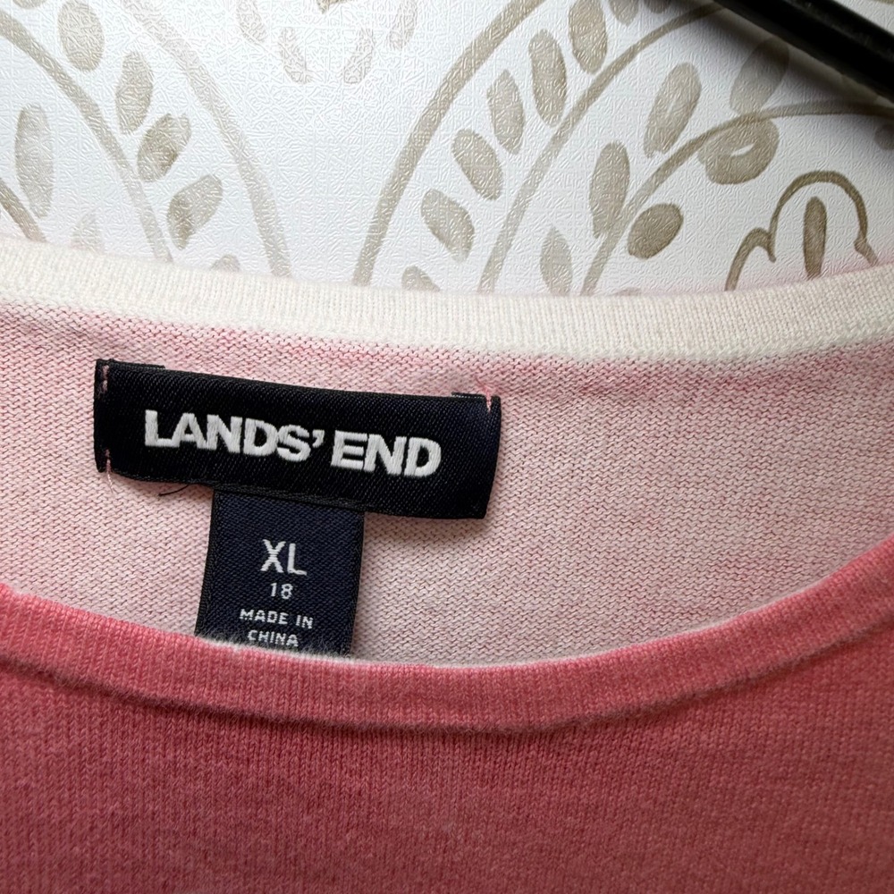 Lands End Womens XL Pink White Tie Dye Striped Cotton Knit Sweater Pullover - Picture 3 of 6